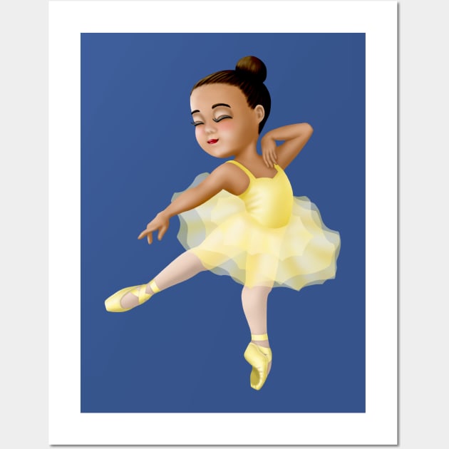 Cute Yellow Ballerina African American Black Girl Dancer Wall Art by Irene Koh Studio